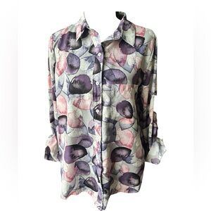 Skies Are Blue Purple and Pink Leaf Print Button-Down Shirt